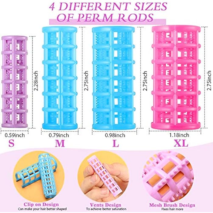 WILLBOND 44 Count Plastic Hair Rollers Self Grip Curlers Clip On Rollers No Heat Curlers for DIY Hairdressing, 4 Sizes - Image 2